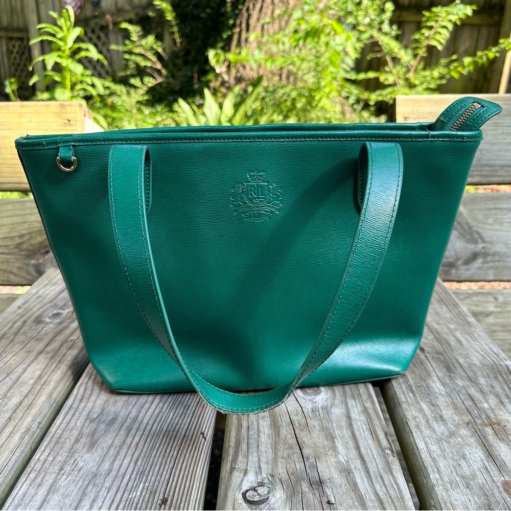 Lauren Ralph Lauren Newbury‎ Embossed Leather Shoulder Bag Green